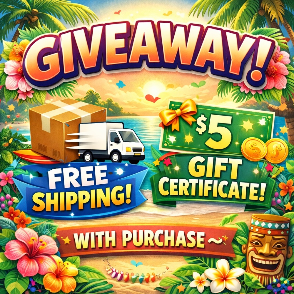 Giveaway for free shipping and $5 gift certificate with purchase!